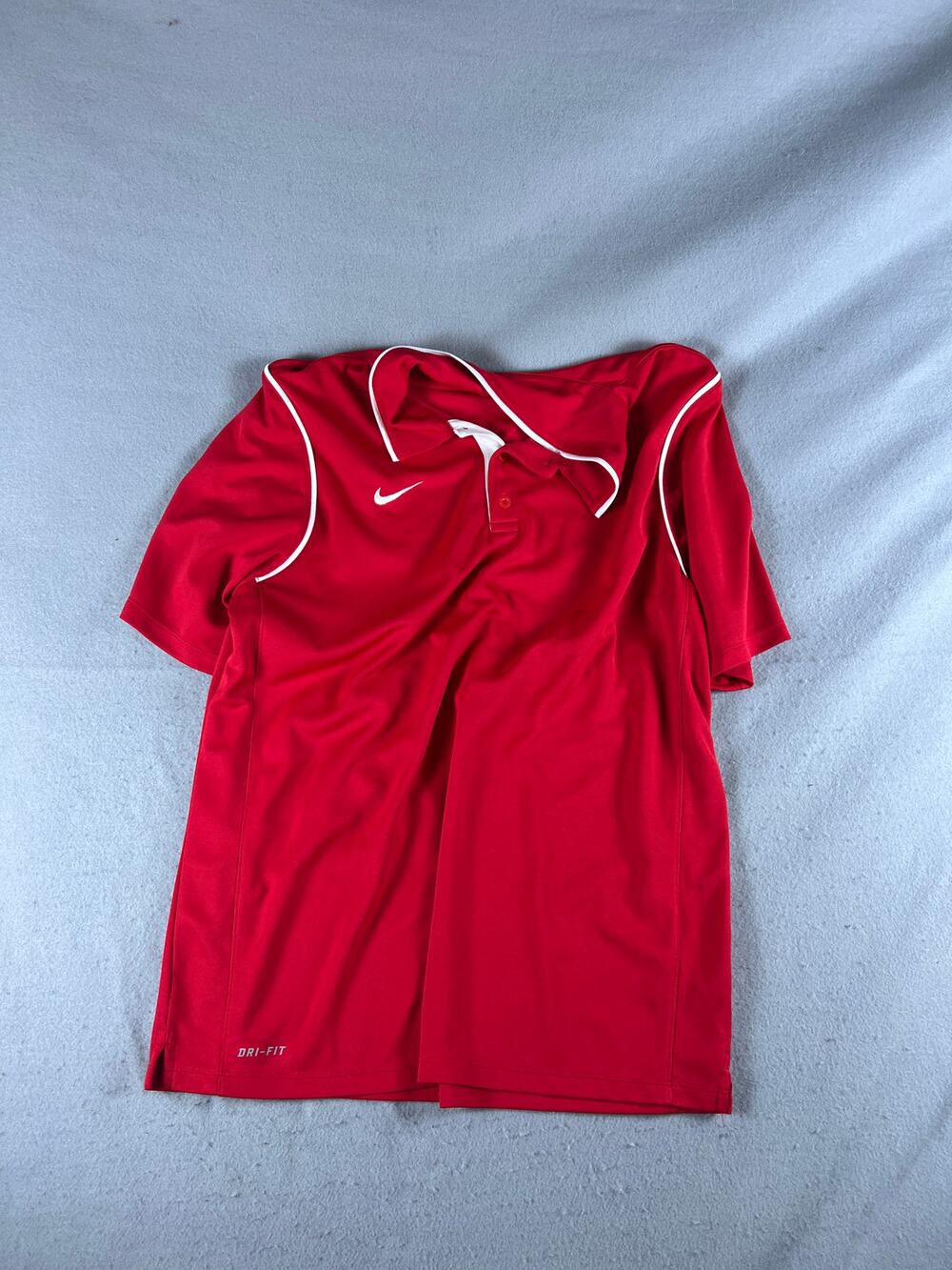 Nike Dri-FIT Golf Polo Shirt Mens L Red White Trim Short Sleeve Athletic Outdoor